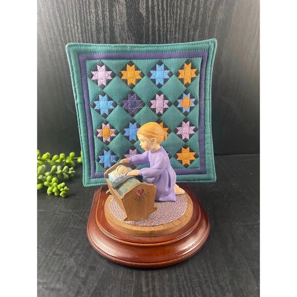 The Amish Heritage CAROLINE Girl with Baby Cradle and Amish Quilt Figurine - Picture 1 of 7